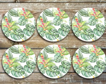 Tropical Leaves Drink Coasters - Set Of 6 Non Slip NEOPRENE Coasters
