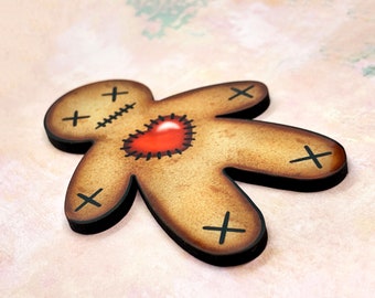Voodoo Gingerbread Brooch, Wooden Brooch, Christmas Brooch