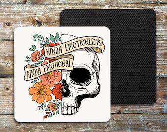 Skull and Flowers, Single Drink Coaster, Non Slip Neoprene Coaster