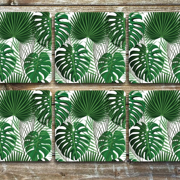 Coasters Set of 6, Non Slip Neoprene, Monstera Leaves & Palms Drink Coasters, Plants, Leaves, Drinkware