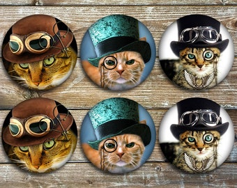 Steampunk Kitties, Cat Coasters, Set Of 6 Non Slip Neoprene Drink Coasters, Novelty Coasters, Tableware,