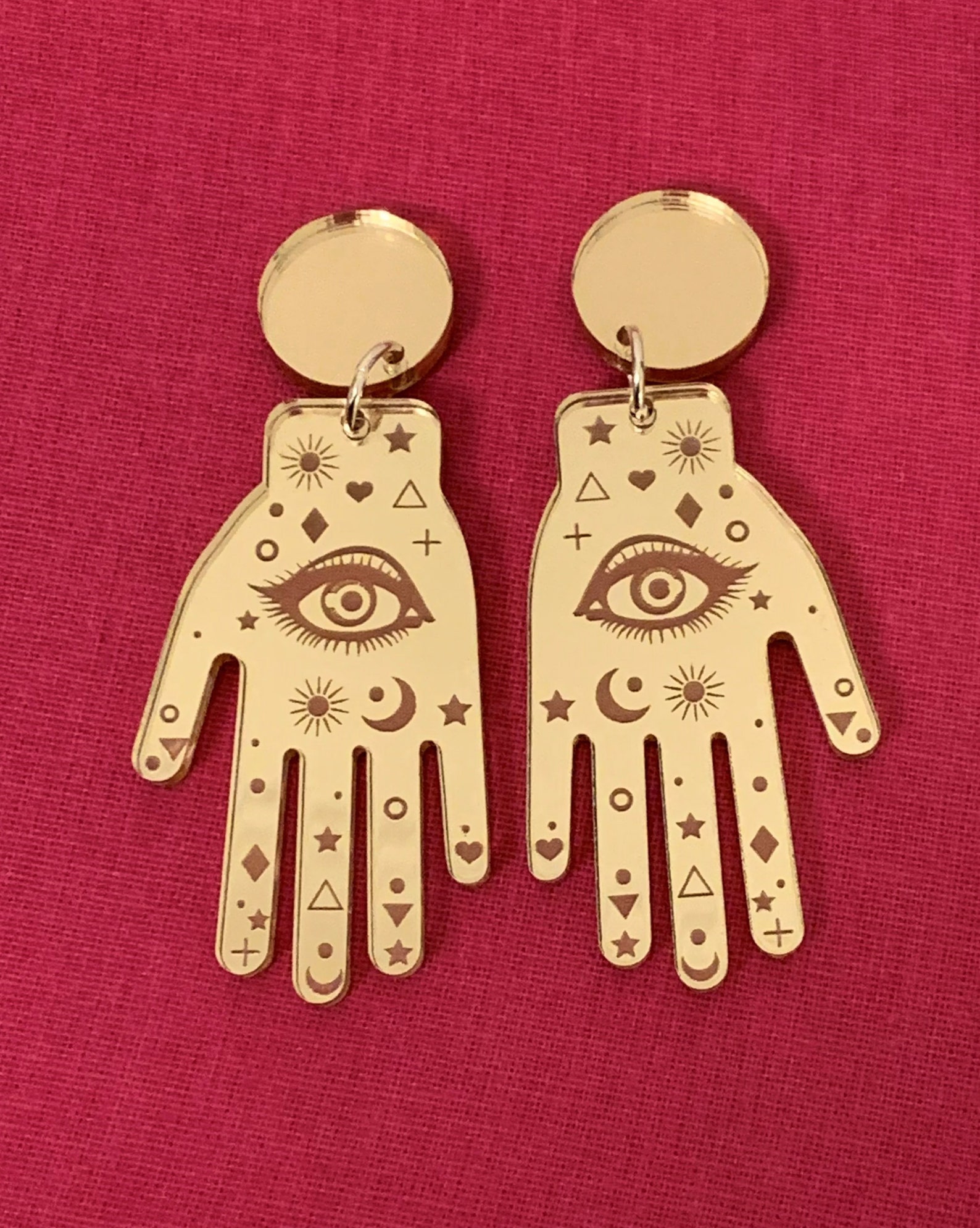 Fortune Telling Gypsy Hands Palmistry Acrylic Earrings Gold | Etsy