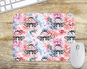 Moths and Flowers Mouse Pad Easy Glide Non Slip Tough Neoprene