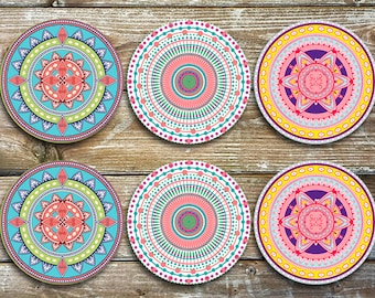 Mandala Mix Coasters - Set Of 6 Non Slip NEOPRENE - Novelty Coasters - Mandalas - Tableware - Decor - Drinkware - Barware