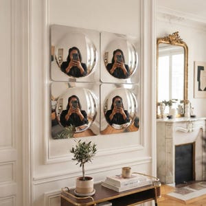 Set of 4 Convex Chrome Bubble Mirror, Set of 4 vintage convex mirror