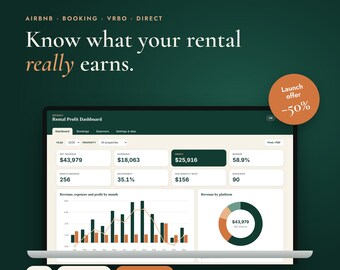 Airbnb Income and Expense Tracker, Excel and Google Sheets, Rental Profit Dashboard, Short Term Rental Bookkeeping Spreadsheet Template