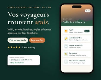 Livret d'accueil Airbnb en ligne FR EN | Guide voyageur sur téléphone, messages, checklist ménage, location saisonnière et gîte