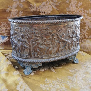 Antique Repoussé Brass Cache Pot, French Antiques, C1880, Romantic Decor