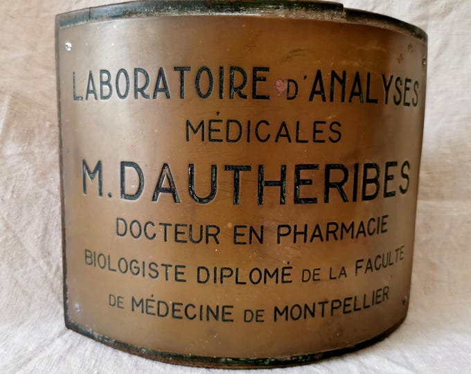 Featured listing image: Wall decor, French Vintage Sign , Old Brass Plaque, France Antique , Vintage Industrial Signs , Medical Antiques , Doctor Pharmacie Sign