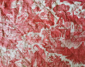 Antique Toile De Beautiran Textile Panel, 18th Century Rose Madder Fabric