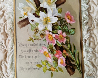 French Antique Easter Card Ephemera Paper Shabby Decor, Cottage Core.