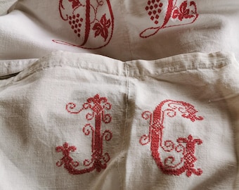French Monogrammed Linen Sheets: 19th Century Homespun Fabric