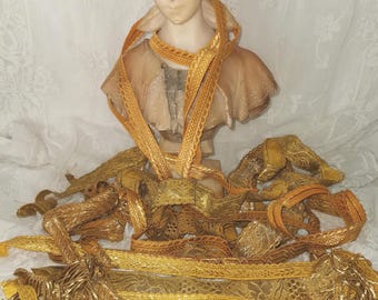 Gold Bullion Trim, Antique Gold Braids and Fringing, 18th-19th Century Costume Trims