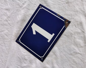 Door Numbers enamel, French Vintage, Enamel Sign, Number 1, Blue Enamel ,Old Door Numbers, French Industrial ,French Industrial, Home Decor