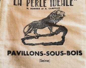 Vintage French Calico Gift Bags: Lion Graphic, Shop Fittings - Set of 5