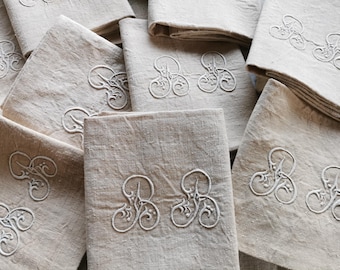 Pair of Towels, French Vintage Fabrics, Chanvre, Homespun, Hand Woven Ortie, Hemp, Torchon, Hand-towel, Monogram BB, French Vintage Linens.