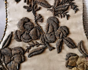 French Antique Stumpwork Embroidery, Gold & Silver Memento Mori, C1820