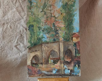 Antique French oil paintings, primitive 1920s paintings, French country decor.Impressionist paintings.