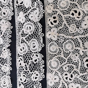 2 Lengths Wide handmade antique lace. 19th century Irish Lace, French lace. Scrapbooking, lace collar.