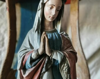 French Virgin Mary, Madonna ,Our Lady, Plaster of Paris, Exquisite Statue, Objects Of Devotion, Shabby French Decor, Church Antiques France.