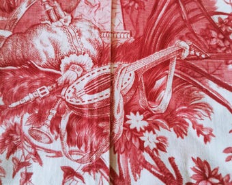 Toile de Jouy, Vintage fabrics, French fabrics. Pink and white, classical music trophies fabric, French Decor. French country decor. Sewing.