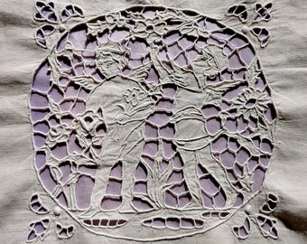 French Linens, Hand Embroidered , Pelmet , Valance , Cherubs Flowers  , Cutwork , Shabby French Decor