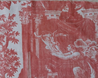 Antique Toile De Jouy, Vintage Textile Projects, Textile Panel, c 1800  Rose Madder Fabric