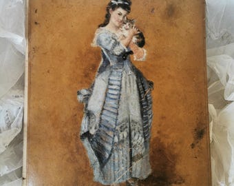 Oil Painting, French Antiques , French Vintage, Ladies Boudoir ,Artists Folder ,1890 , Paris Rare, Diary, Agenda, Love Letters , Leather