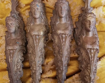 Set of 4 Antique French Bronze Caryatids, First Empire Furniture Embellishments