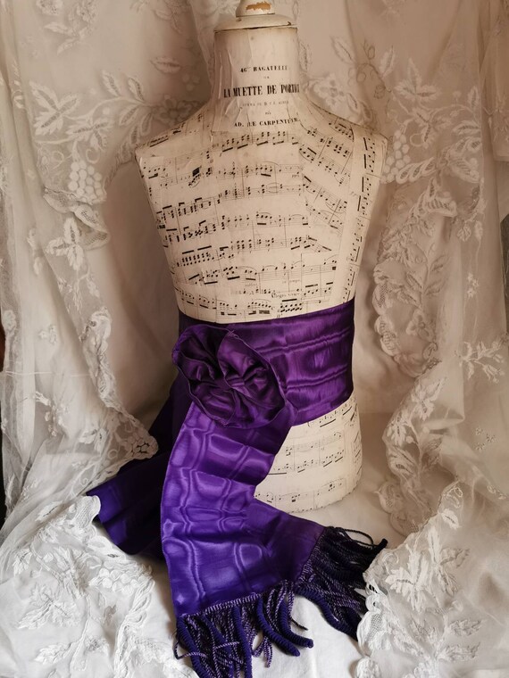 Antique ceremonial ribbon, purple moiré ribbon.