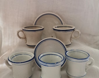 Antique French Brûlot Cups, Blue White Porcelain, 19th Century Brocante Home Decor