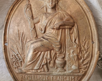French Vintage , 1850 Plaque, Republique Francaise, Gilt Plaque, Paris ,Brass , Marianne France, French Notaire, French Historical,
