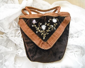 Purse, handbag, antique purse, re-inactment, reticle, velvet bag, hand embroidered, antique French, boudoir accessories.