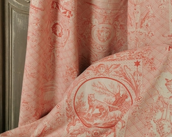 Vintage Toile de Jouy, French fabrics. Pink and white, classical figures fabric, French Decor. 2 panels.