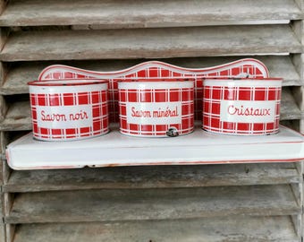 Enamelware, Graniteware, French Vintage, Gingham Check, Laundry Products, Soap holder Vintage French Enamel ,Hanging Soap Organizer, Plants