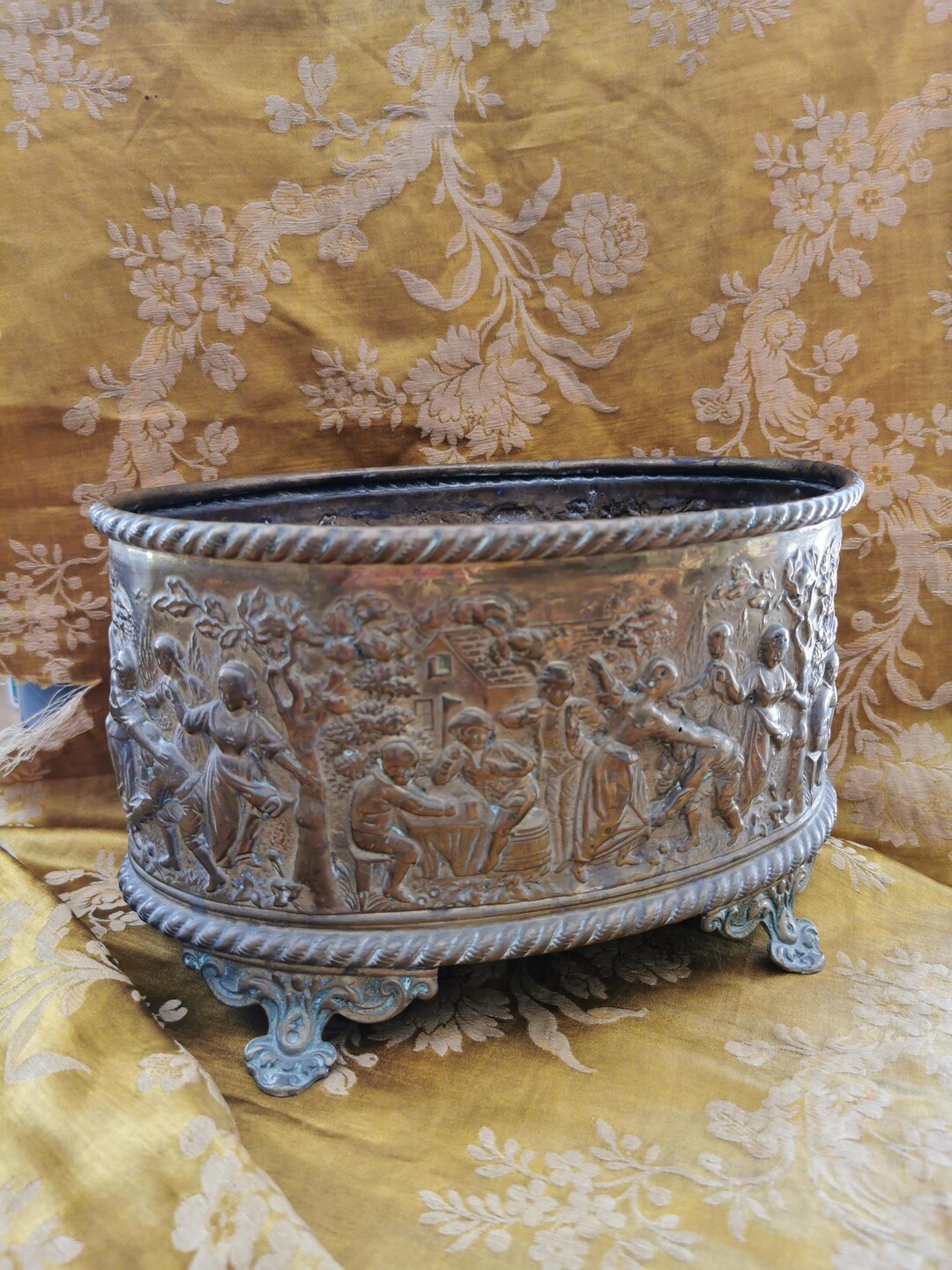 Cache Repousse Antique Repoussé Brass Cache Pot, French Antiques, C1880, Romantic ...