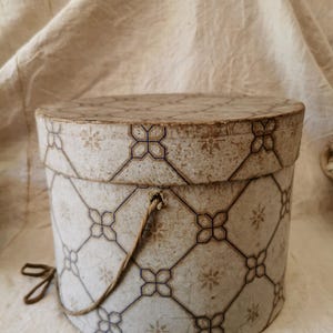 Antique Wallpaper Covered Hat Box: 1890s Shabby Decor