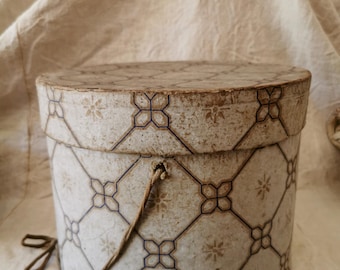 Antique hat boxes, antique wallpaper covered hat box, dominote paper.