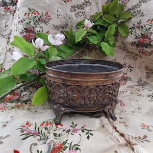 Antique Brass Repoussé Cache Pot, French Style Planter, c. 1880