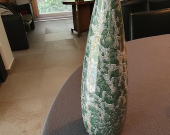 Vintage Bogucice Vase 1960s Green Marble Porcelain Gold Rim Mid-Century Modern Poland 27cm - In Perfect Condition