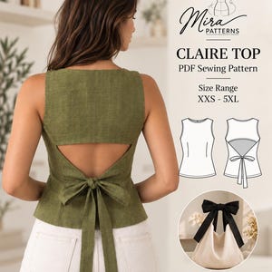 Claire Top PDF Sewing Pattern (Digital Download) + Bonus Thea Bag