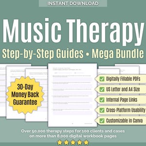 Musikterapi • Steps Mega Bundle • Arbetsbok, Rådgivning, Steg för steg, Mallar, Verktyg, Sessionsflöde, Arbetsböcker