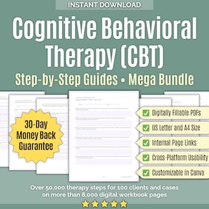 Kognitiv beteendeterapi (KBT) • Steps Mega Bundle • Rådgivning, Sessionsflöde, Mallar, Arbetsblad, Mental hälsa, Arbetsböcker
