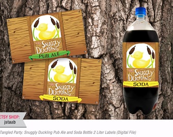 Tangled Labels: Snuggly Duckling Pub Ale and Soda Bottle 2 Liter Labels (Digital File)
