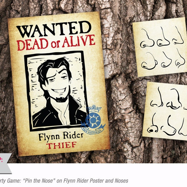Tangled Party Game: "Pin the Nose" on Flynn Rider Poster and Noses (Digital File)