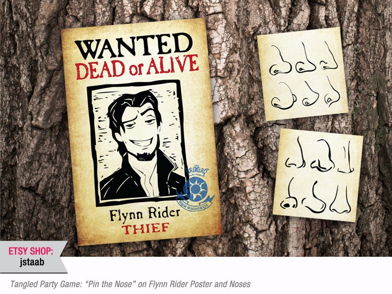 Tangled Party Game: "Pin the Nose" on Flynn Rider Poster and Nose...