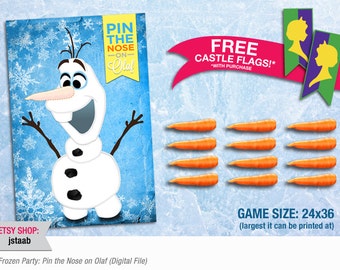 Jogo de festa Frozen 24x36: Coloque o nariz no Olaf (Arquivo digital)