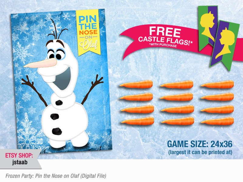 24x36 frozen party game pin the nose on olaf digital file etsy