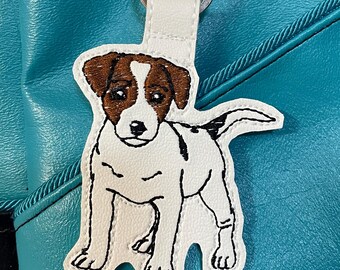 Jack Russell Keychain, Embroidered Dog Lover present, Minimalist Terrier Keyring, JRT Pet Accessory, Sketch Style Puppy Charm, Dog Mom Gift