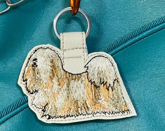 Lhasa Apso Keychain, Embroidered Dog Breed Gift, Tibetan Puppy Purse Charm, Long Hair Pet Bag Tag, Handmade Vinyl Keyring